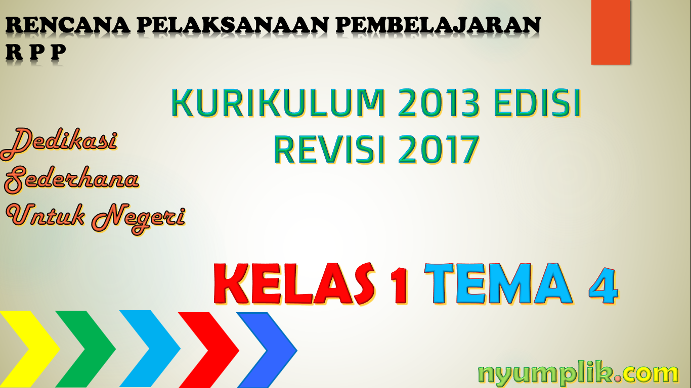 RPP Kurikulum 2013 Revisi 2017 Kelas 1 Tema 4 Terbaru