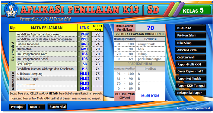 Aplikasi Raport K13 Kelas 5 Semester 1 Revisi 2018