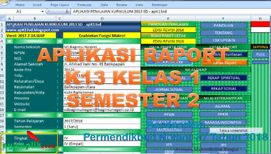 Aplikasi Raport Kelas 1 Semester 2