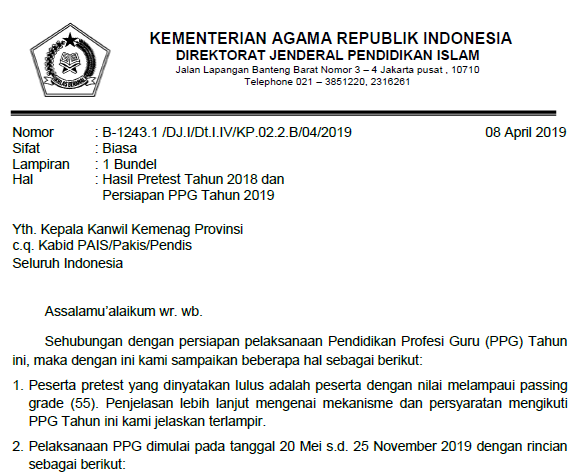 Pengumuman Hasil Pretest dan Persiapan PPG Guru PAI