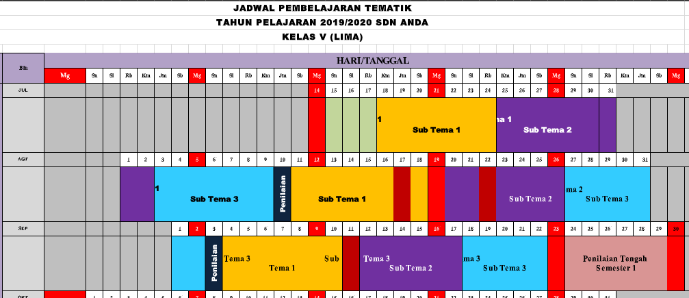 Jadwal Pelajaran K13 SD