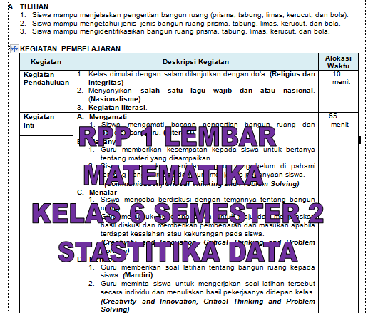 RPP 1 Lembar MTK Kelas 6 Semester 2 Statistika